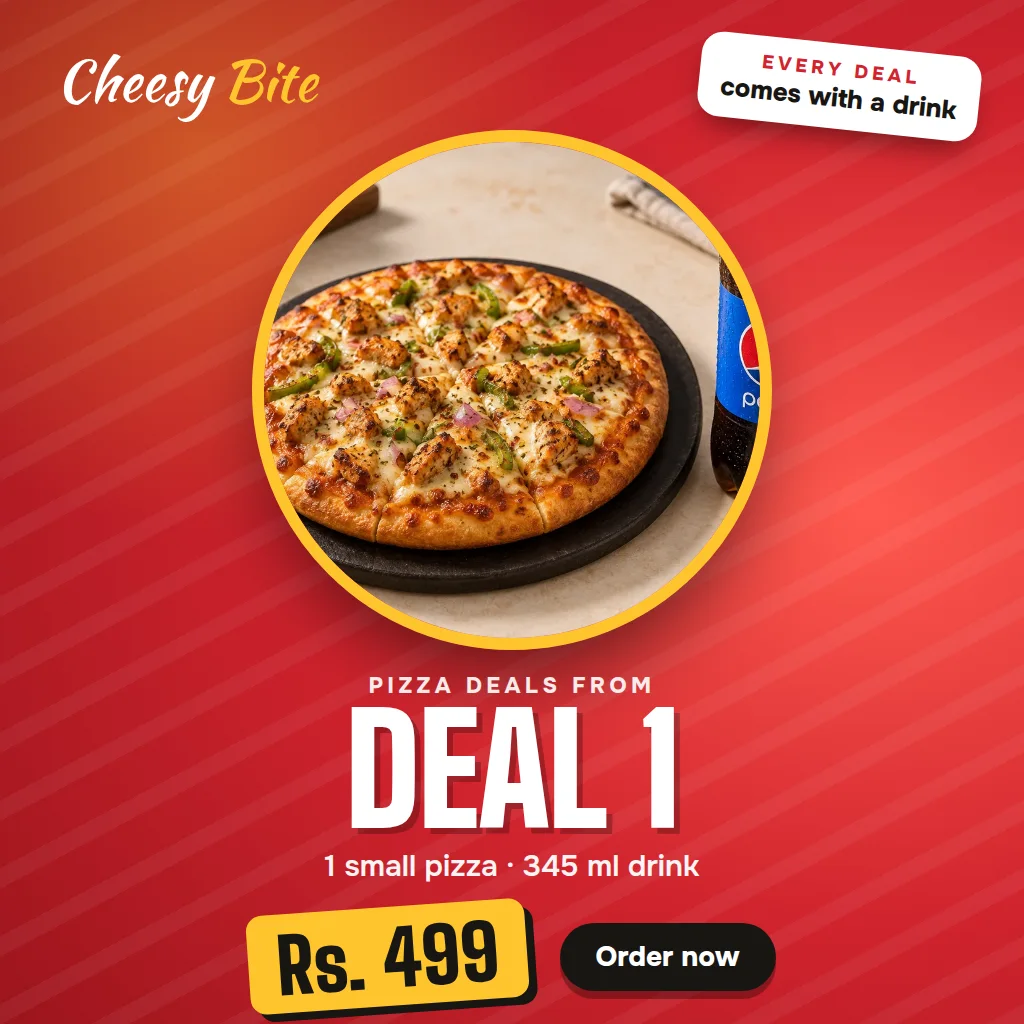Deal 1: 1 small pizza with a 345 ml drink for Rs. 499
